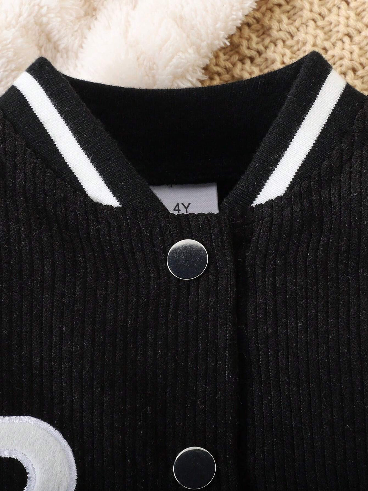 Young Girl Baseball Jacket Corduroy Skirt 2 Piece Set Black