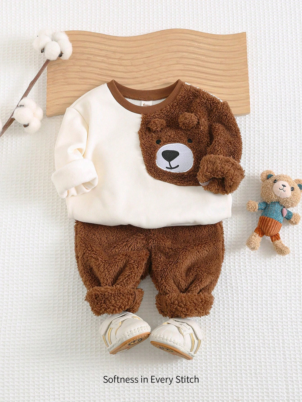 Ensemble sweat-shirt et pantalon de jogging à blocs de couleurs Cozy Pixies pour bébé garçon, motif ours