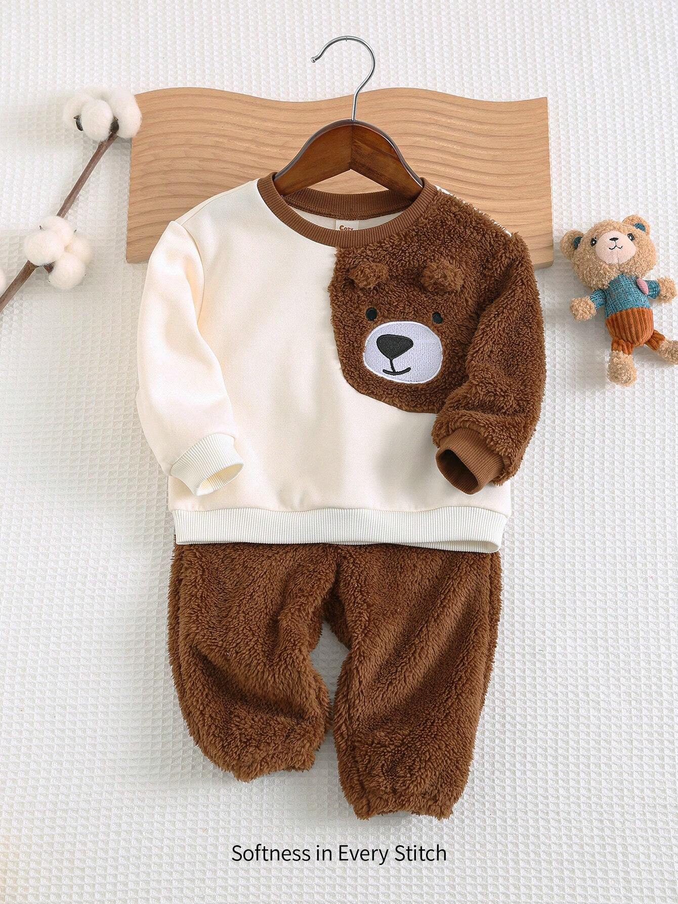 Ensemble sweat-shirt et pantalon de jogging à blocs de couleurs Cozy Pixies pour bébé garçon, motif ours
