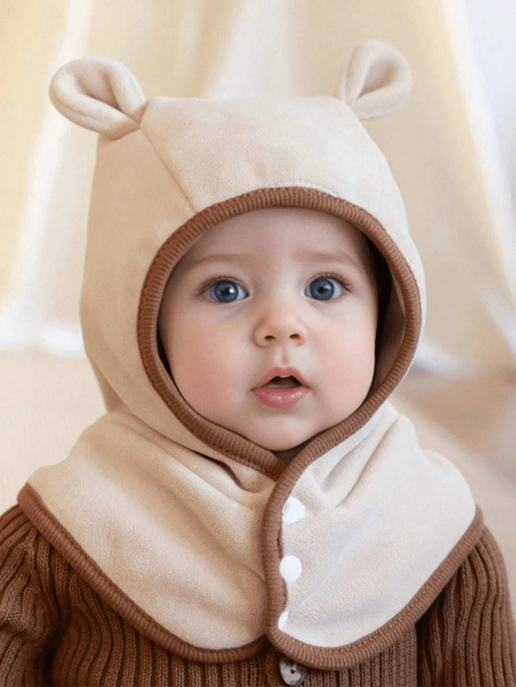 Baby Bear Ear Hooded Fleece Scarf Hat Brown