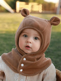 Baby Bear Ear Hooded Fleece Scarf Hat Brown