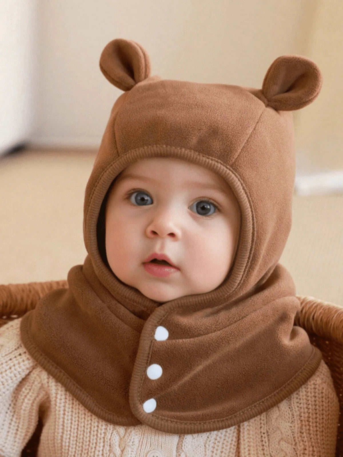 Baby Bear Ear Hooded Fleece Scarf Hat Brown