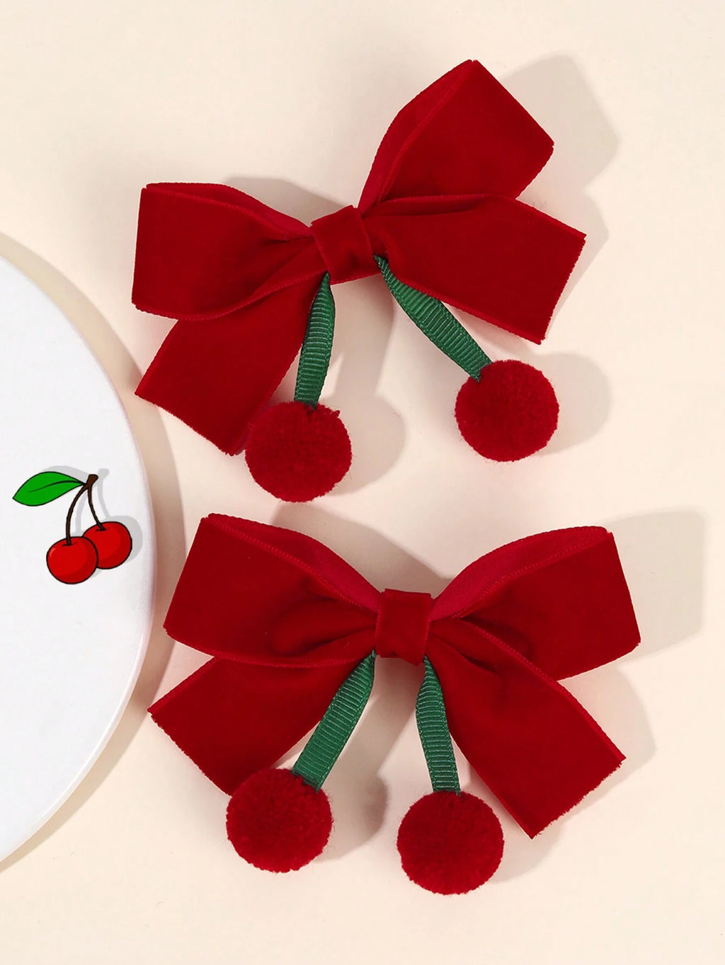 Kids' Cherry Bow & Tassel Red Hair Clips 2-Pack