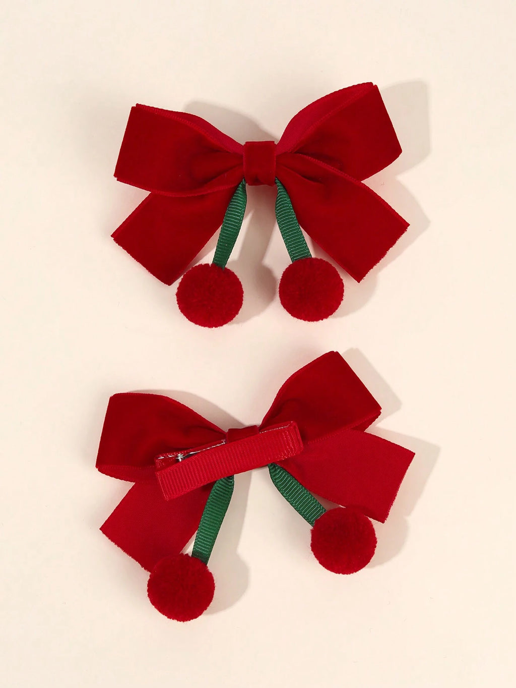 Kids' Cherry Bow & Tassel Red Hair Clips 2-Pack