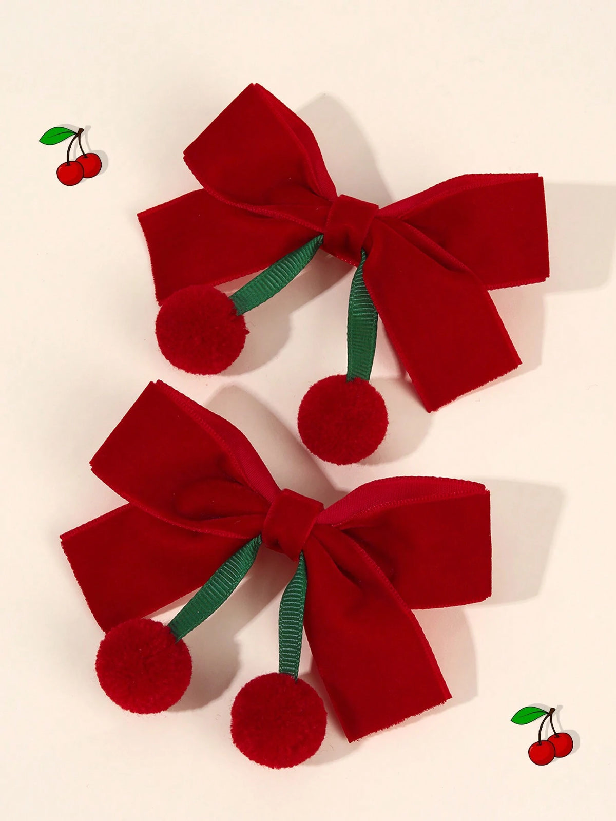 Kids' Cherry Bow & Tassel Red Hair Clips 2-Pack