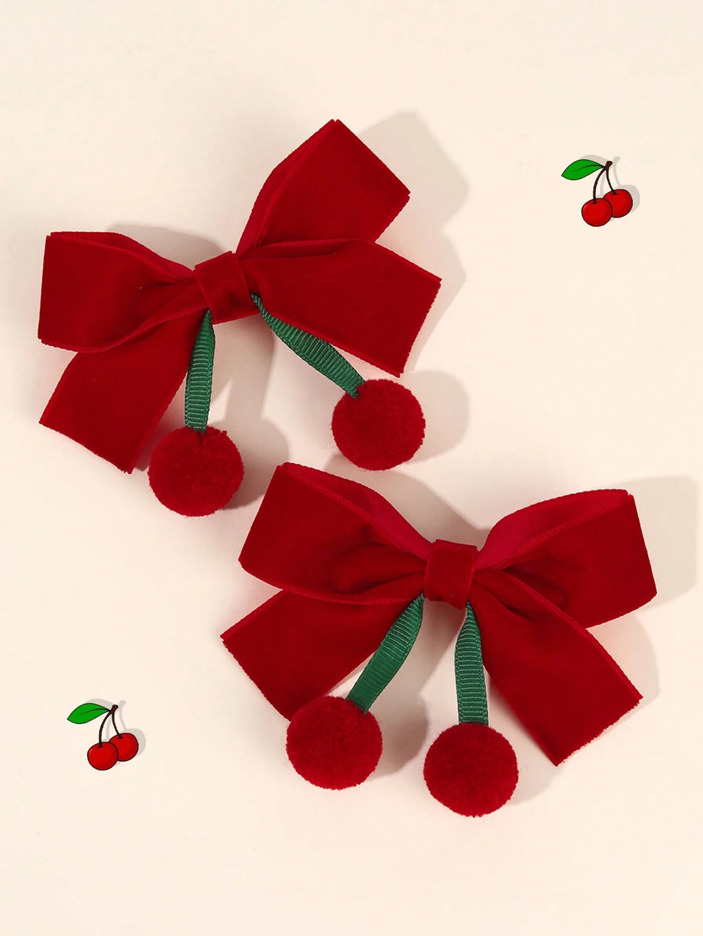 Kids' Cherry Bow & Tassel Red Hair Clips 2-Pack