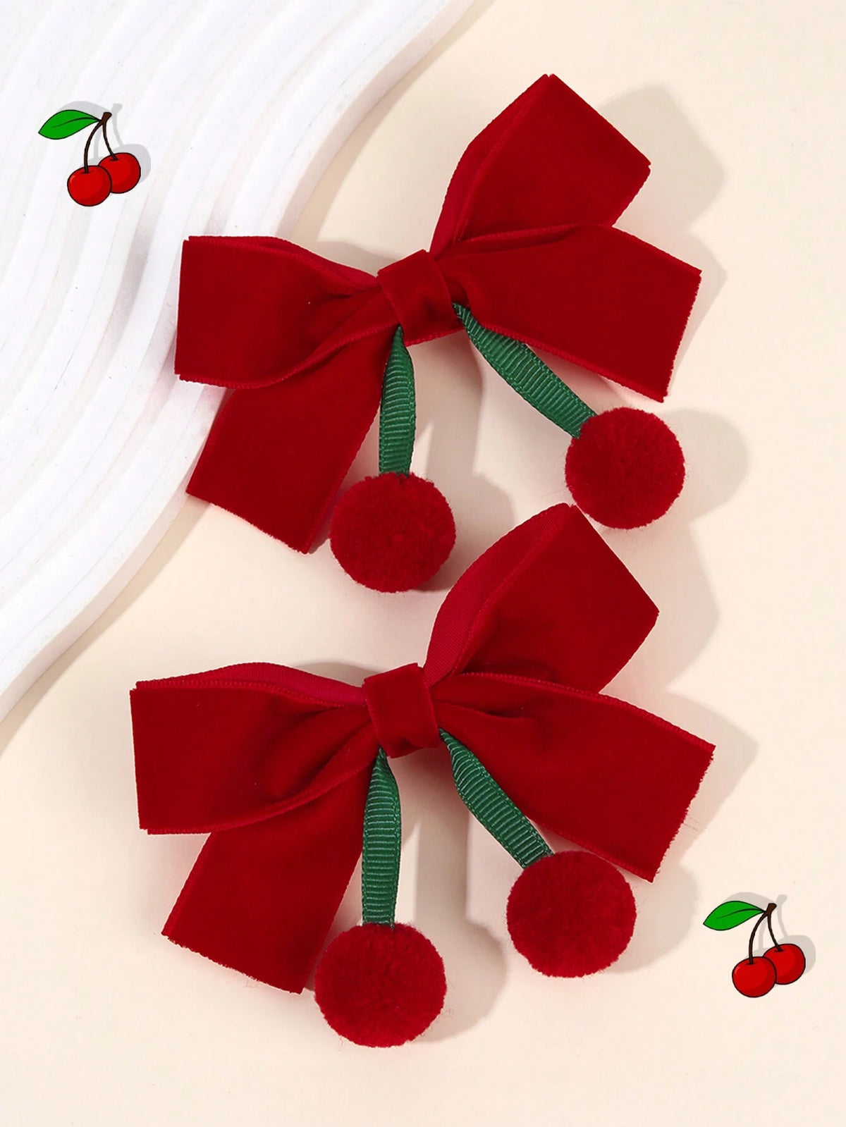 Kids' Cherry Bow & Tassel Red Hair Clips 2-Pack
