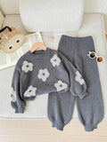 Young Girl Floral Pattern Knit Sweater Pants 2 Piece Set