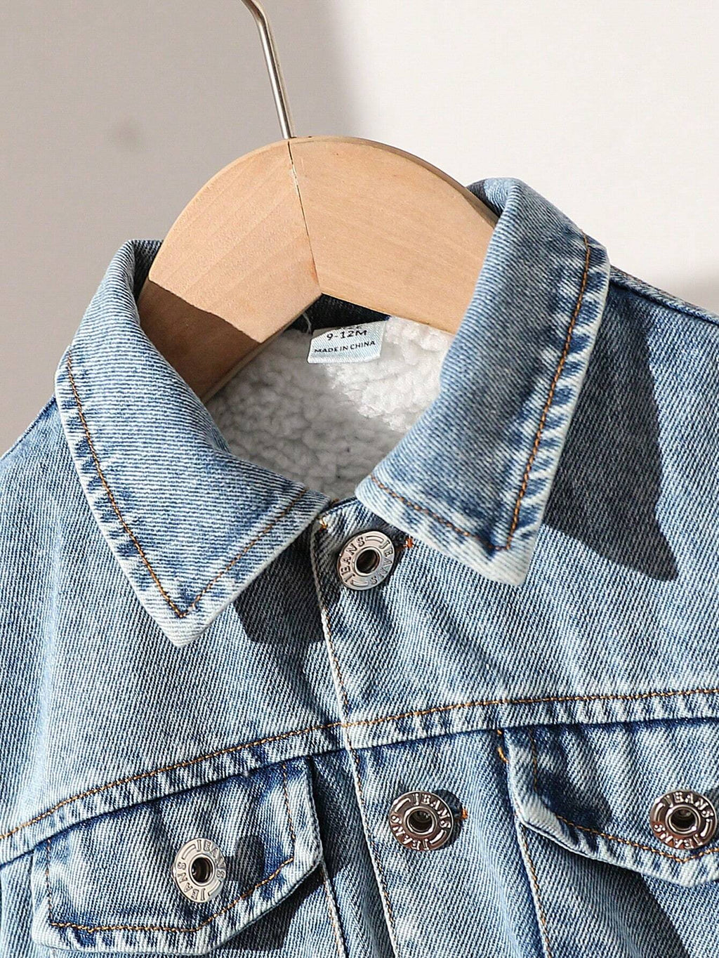Playful Pals Baby Girl Flap Pocket Teddy Lined Denim Jacket Blue