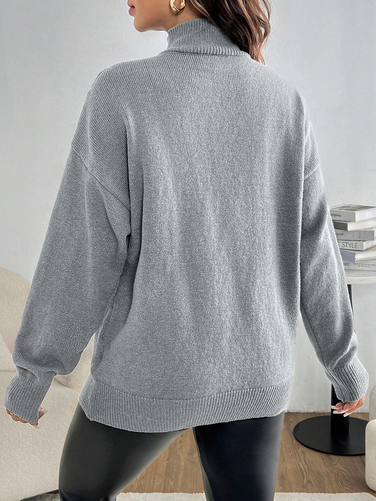 Maternity Grey Cutout-Shoulder Long-Sleeve Casual Sweater
