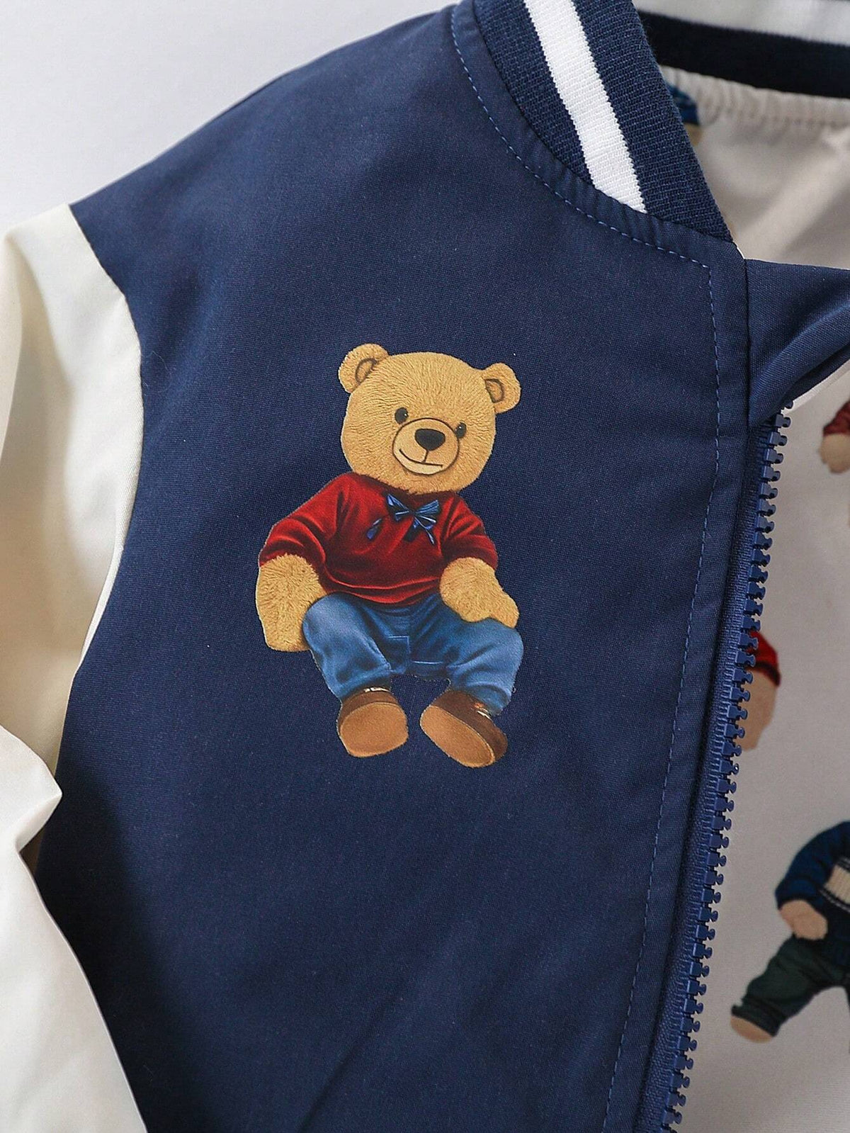 Bambinoo x Playful Pals Baby Boy Reversible Bear Varsity Jacket
