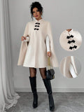 Elenzga Apricot Chinese-Style Stand-Collar Contrast Cloak-Style Overcoat