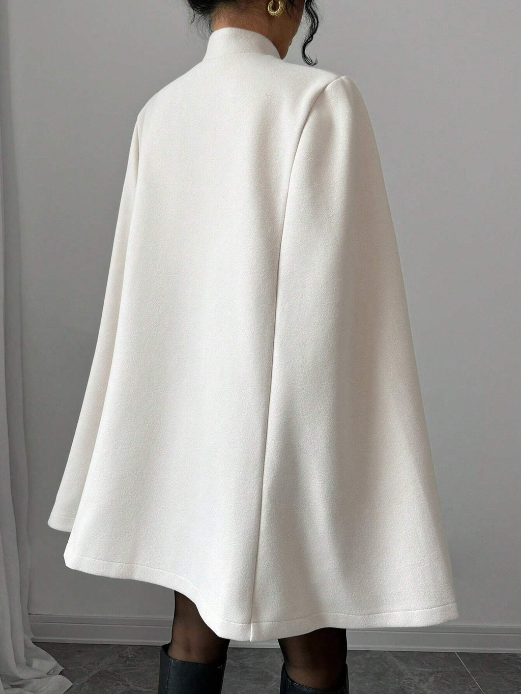 Elenzga Apricot Chinese-Style Stand-Collar Contrast Cloak-Style Overcoat