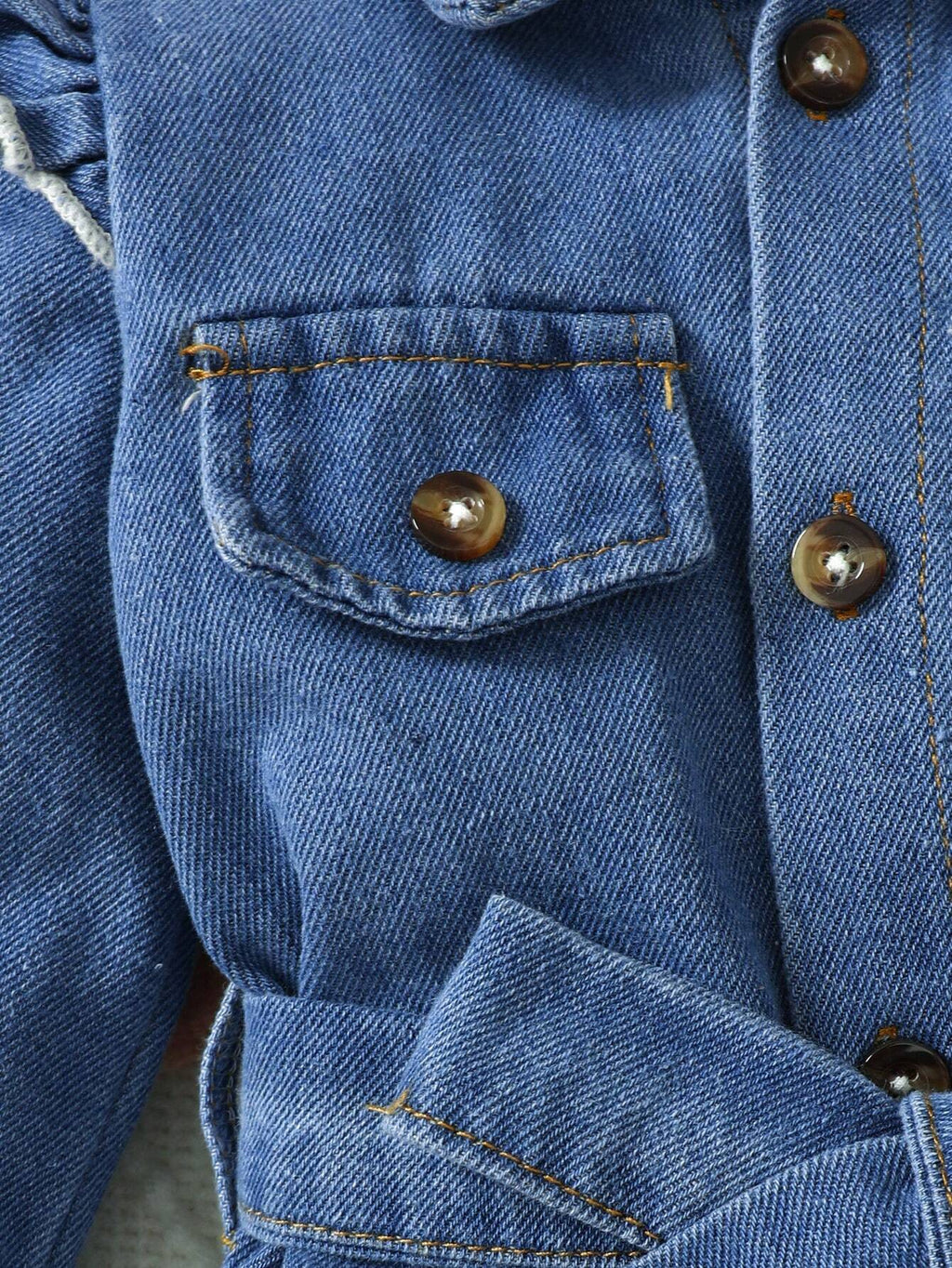 Baby Girl Cap Sleeve Heart Decor Washed Denim Jumpsuit
