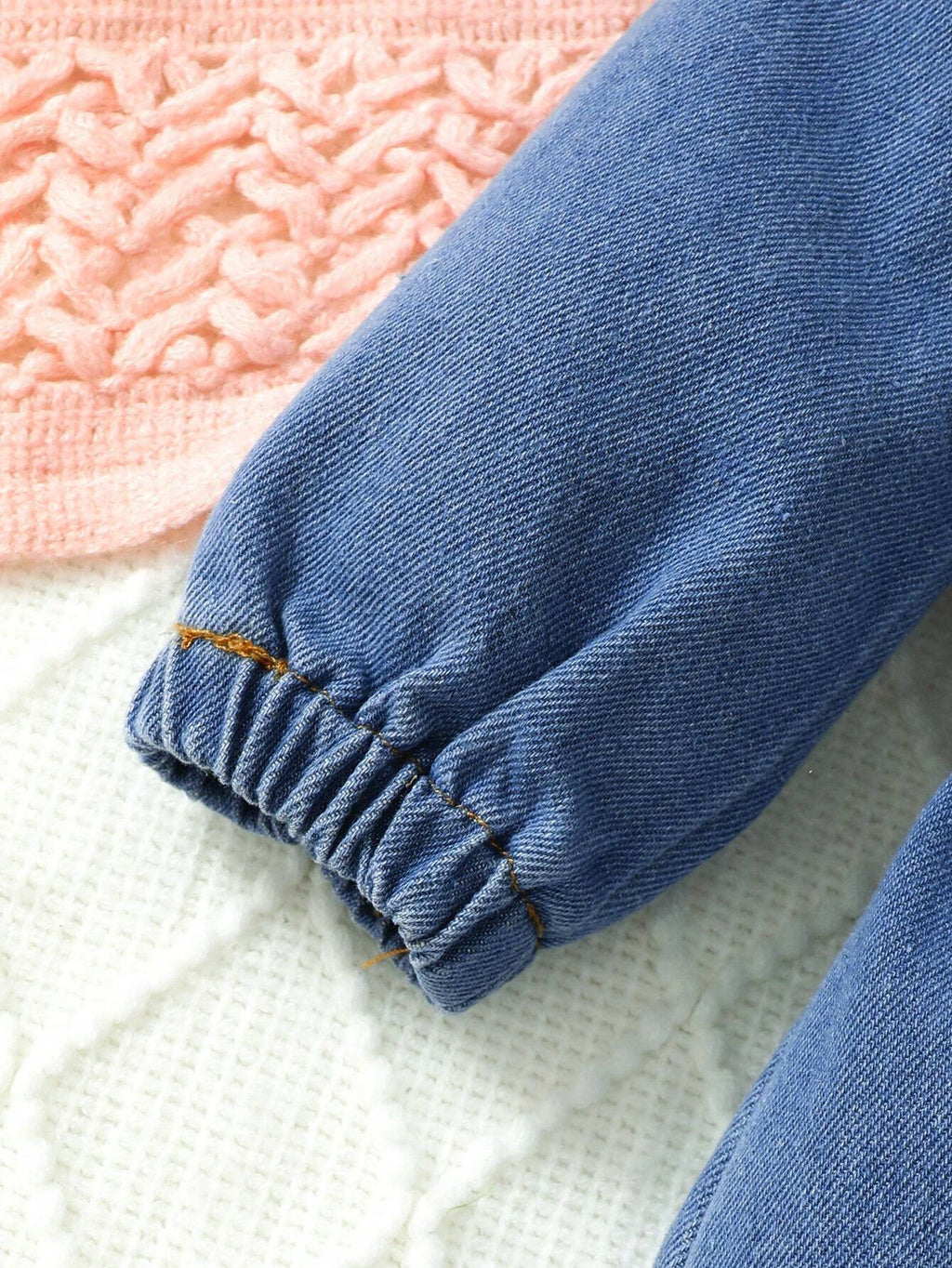 Baby Girl Cap Sleeve Heart Decor Washed Denim Jumpsuit