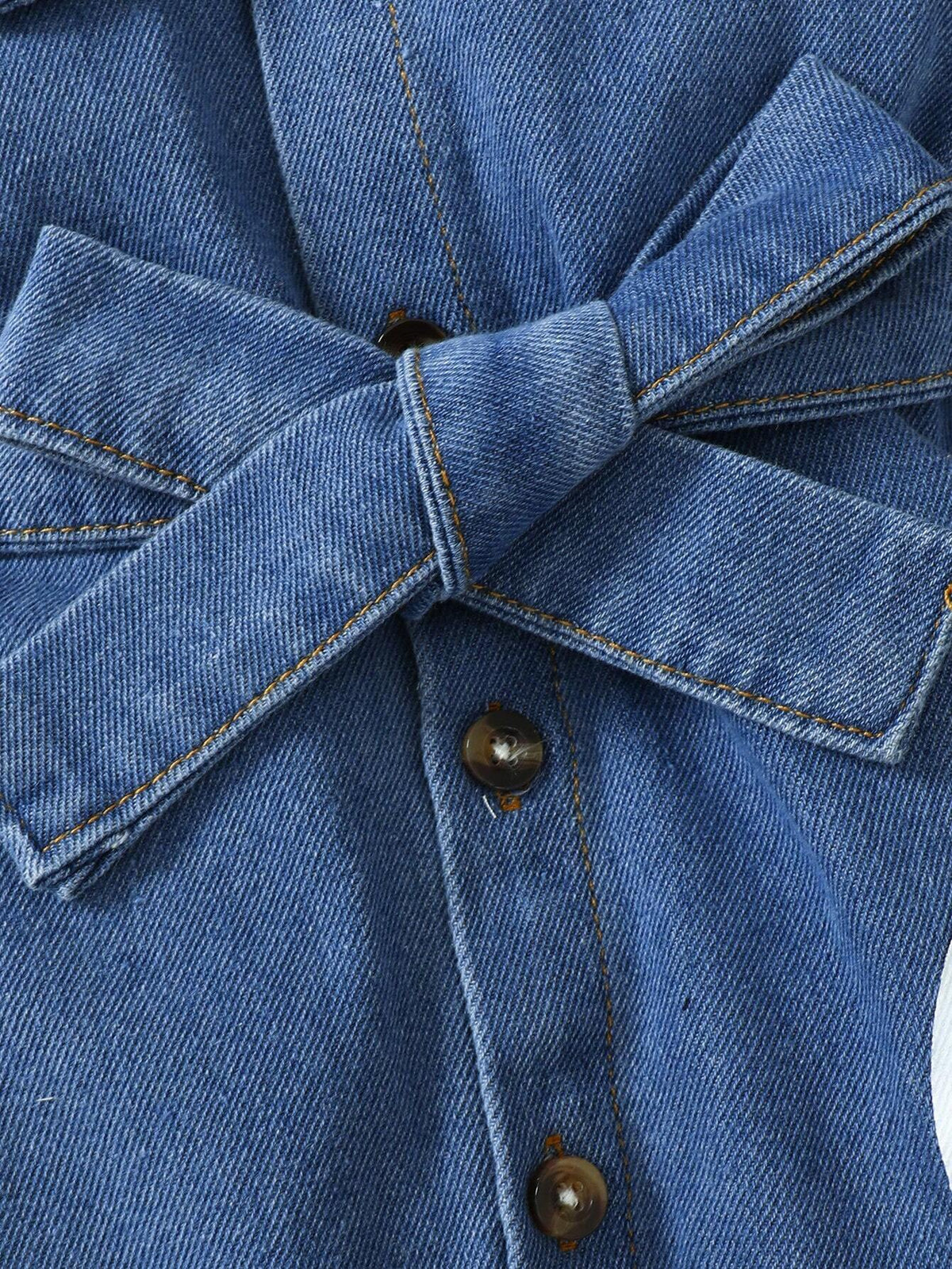 Baby Girl Cap Sleeve Heart Decor Washed Denim Jumpsuit