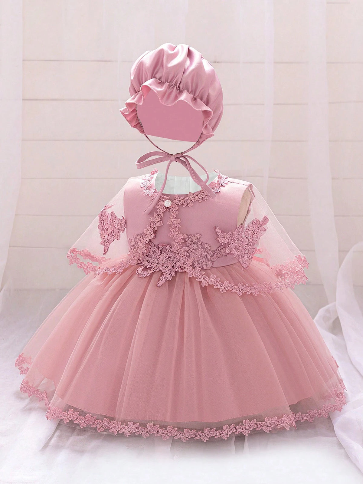Baby Girl Short Sleeve Lace Party Baptism Dress
