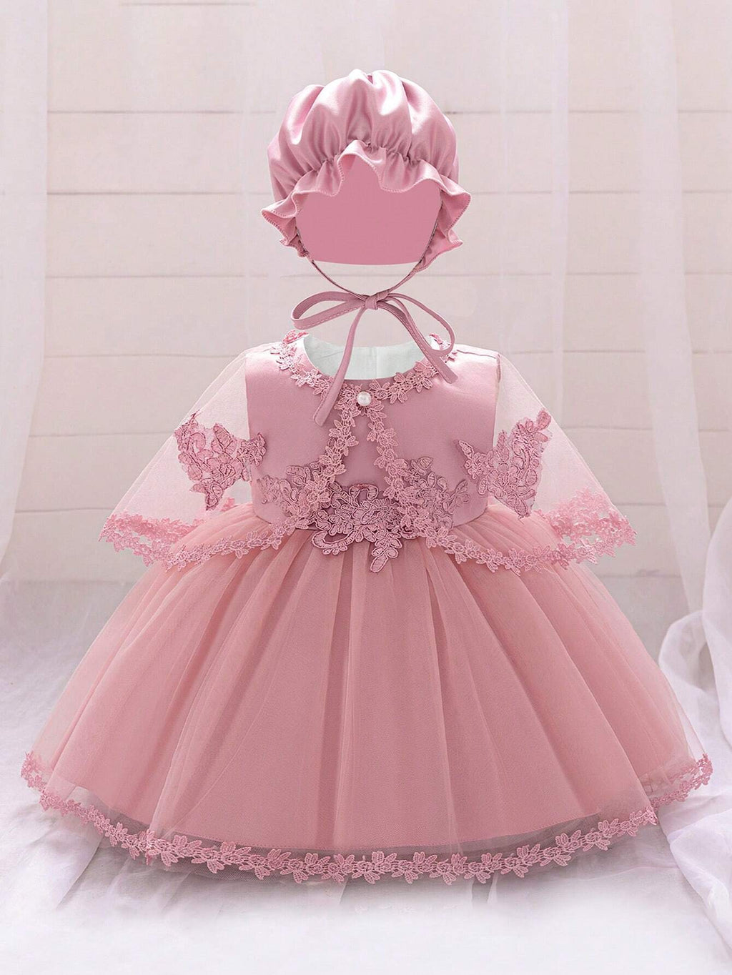 Baby Girl Short Sleeve Lace Party Baptism Dress