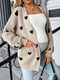 Maternity Multicolor Heart-Pattern Drop-Shoulder Pocket Knit Cardigan