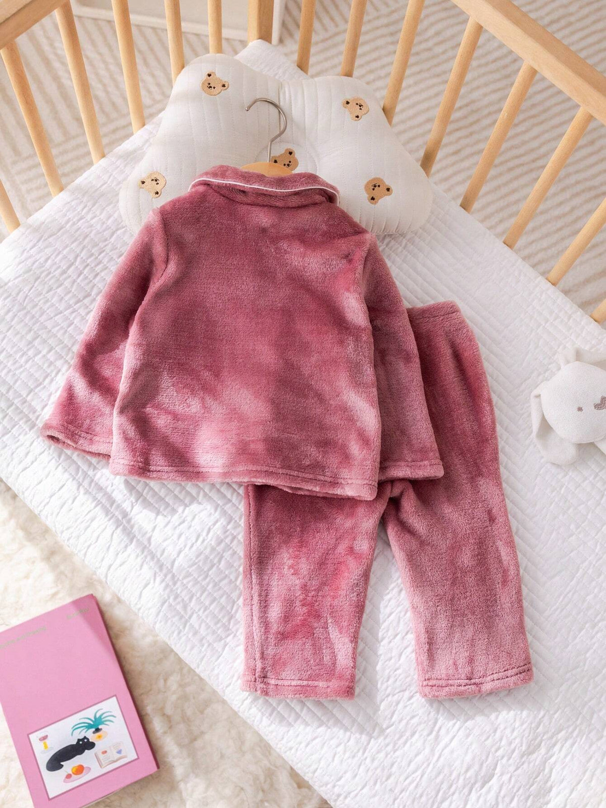 Baby Girl Flannel Embroidered Collar Pocket Pajama Set