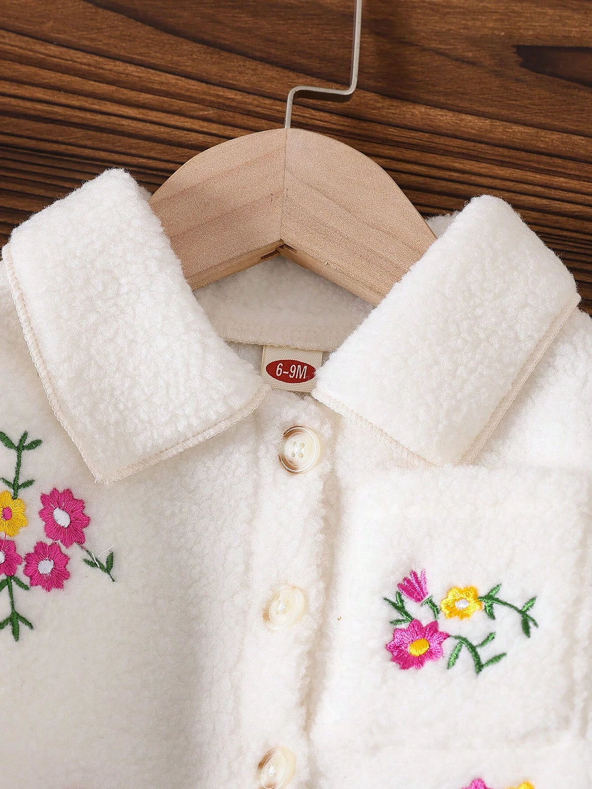 Baby Girl White Embroidered Fleece Jacket Denim Set - White