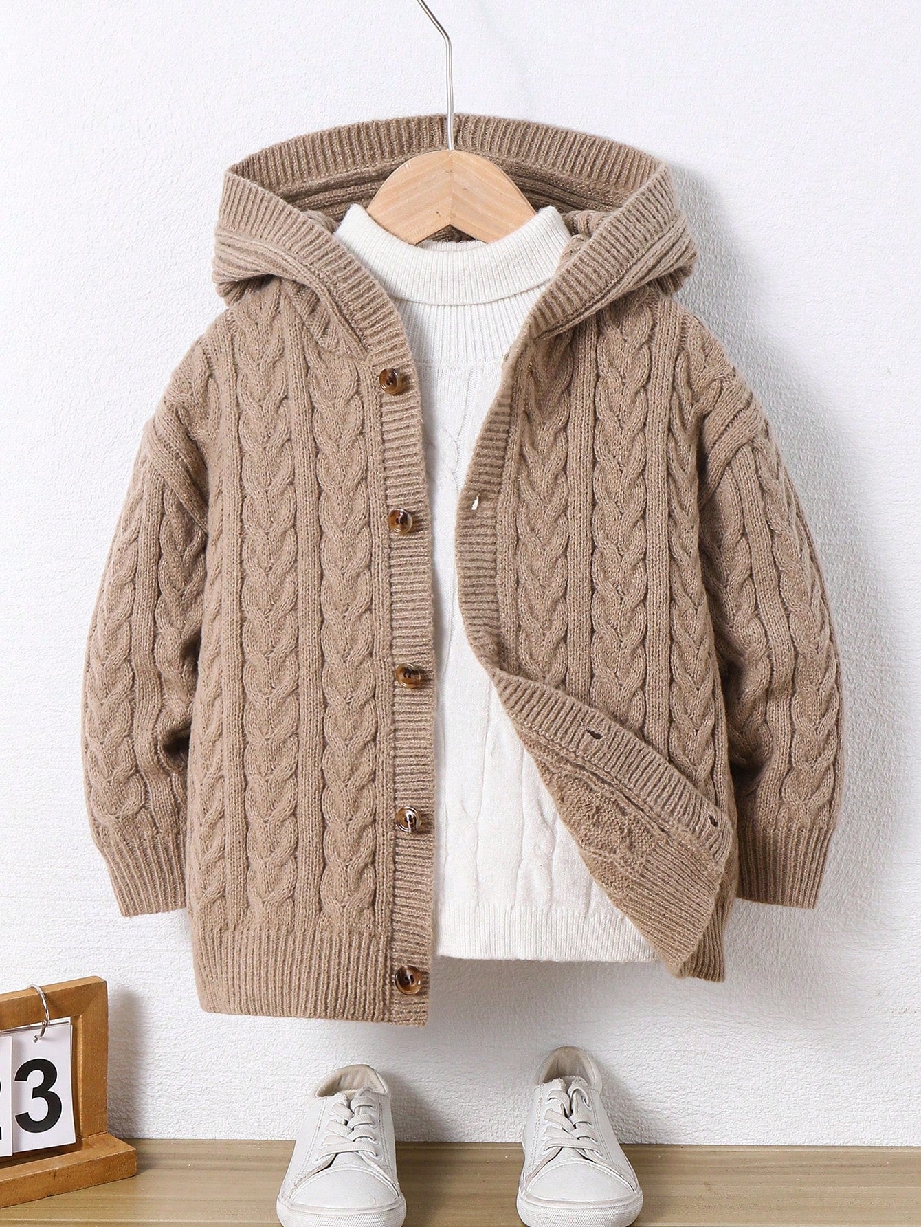 Cardigan Garçon Capuche Oversize Kaki