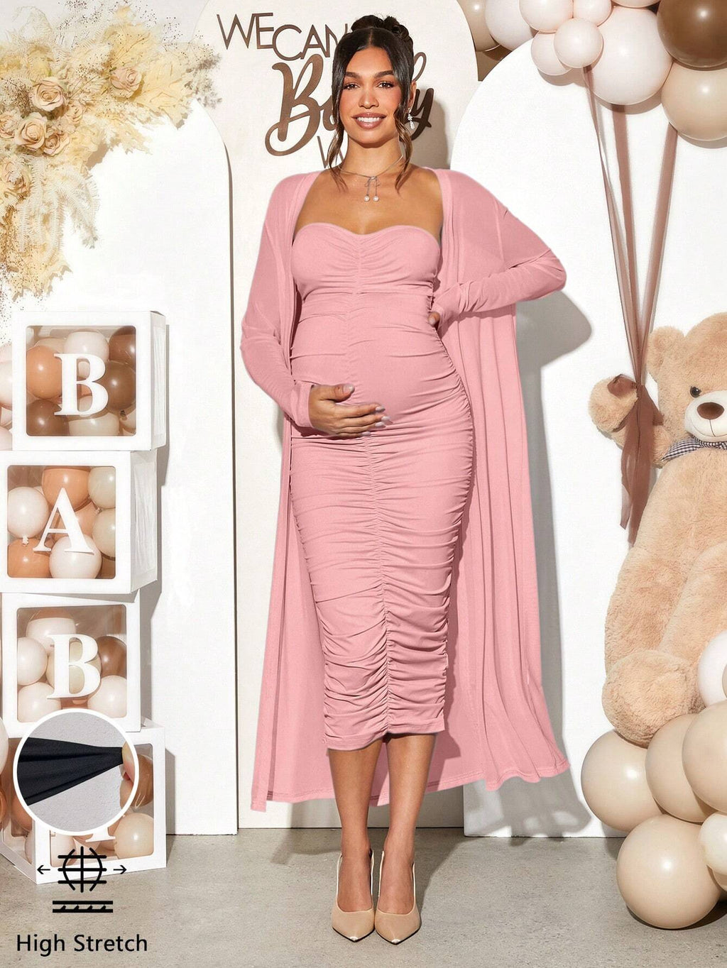 Loomaby Casual Long-Sleeve Jacket & Dress Maternity Set