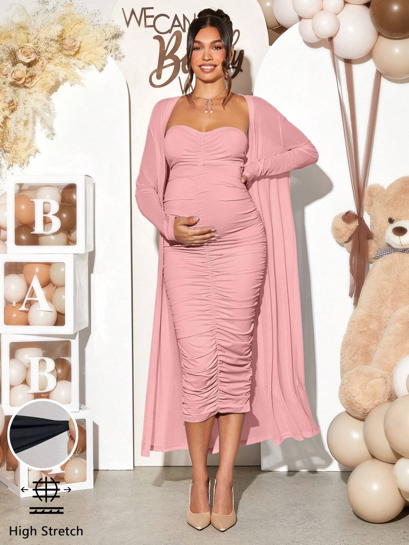 Loomaby Casual Long-Sleeve Jacket & Dress Maternity Set