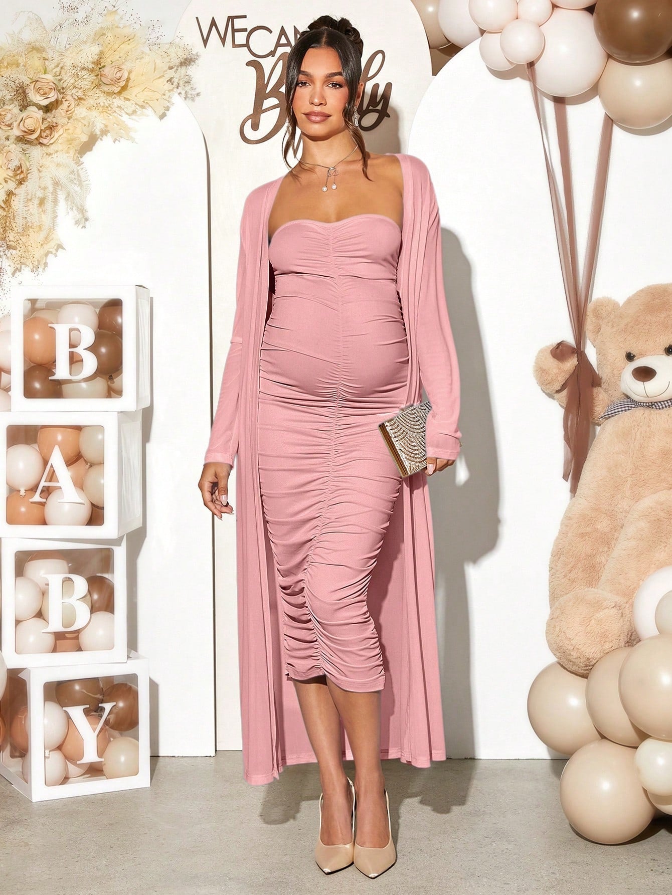Loomaby Casual Long-Sleeve Jacket & Dress Maternity Set