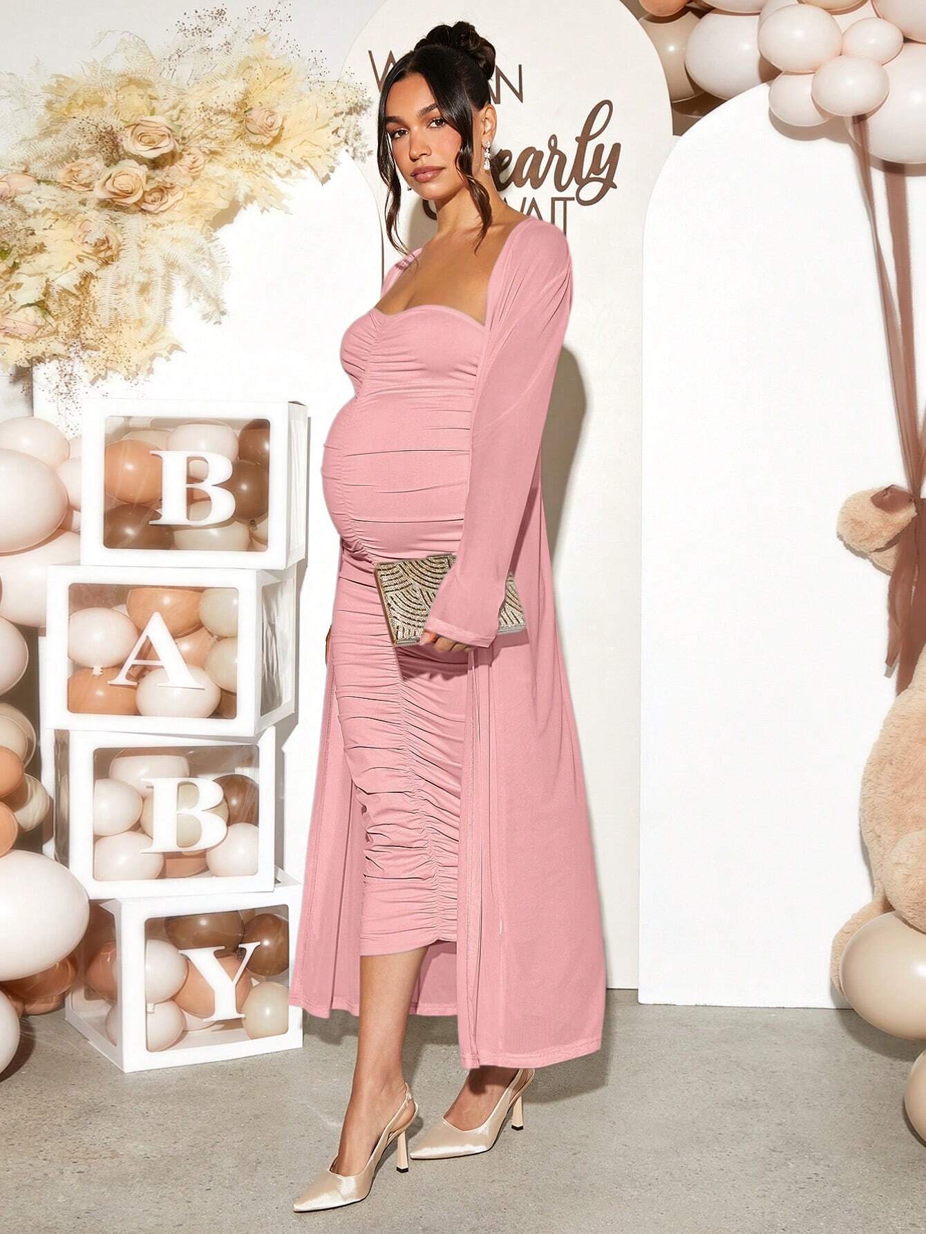 Loomaby Casual Long-Sleeve Jacket & Dress Maternity Set