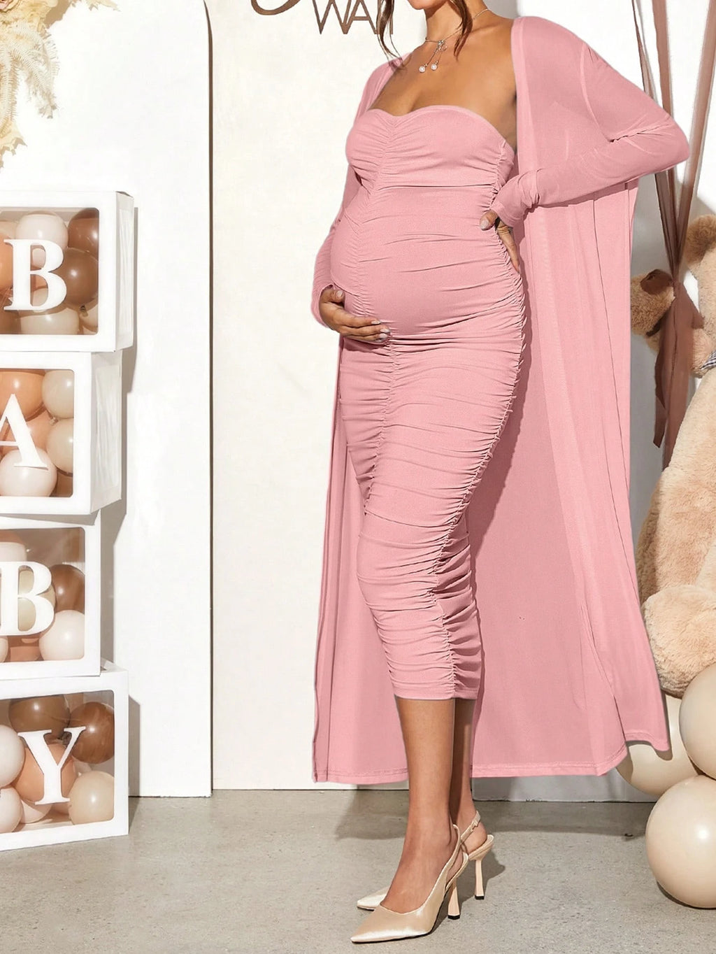 Loomaby Casual Long-Sleeve Jacket & Dress Maternity Set