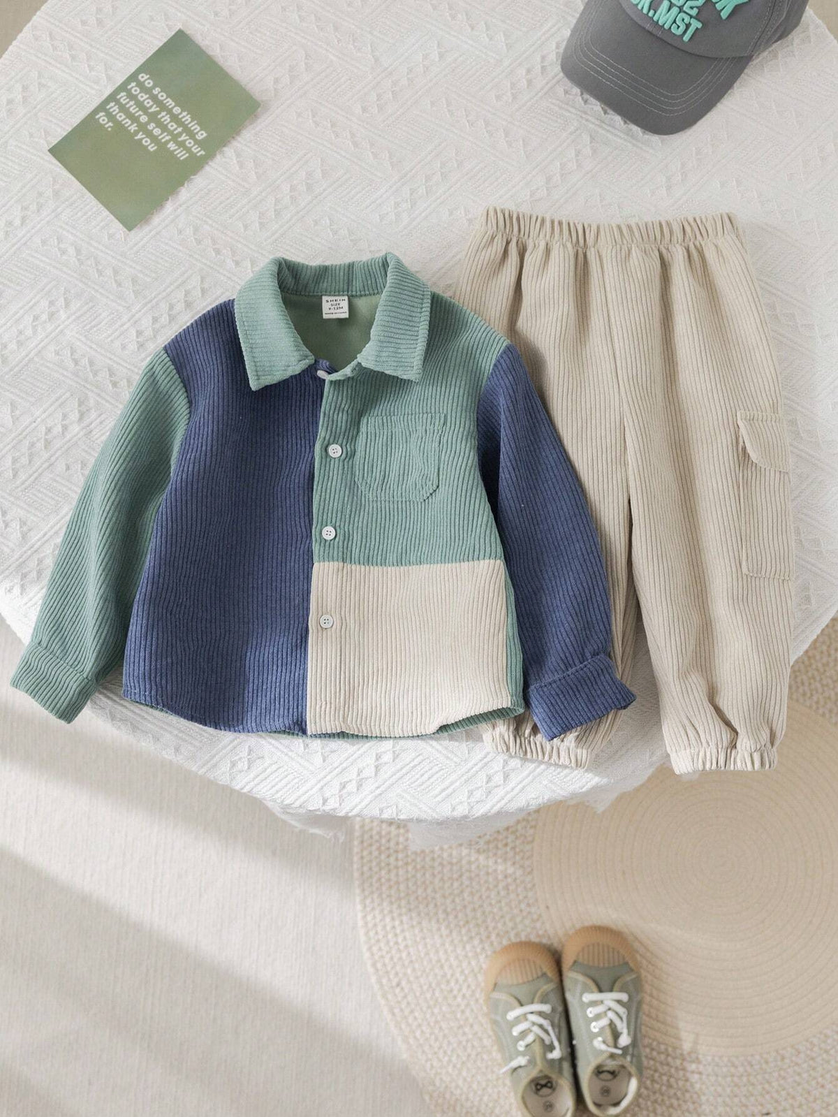 Baby Boy Corduroy Patchwork Jacket Pants Set Multicolor