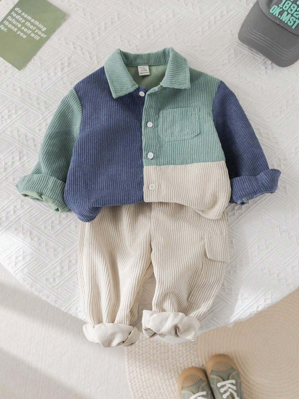 Baby Boy Corduroy Patchwork Jacket Pants Set Multicolor