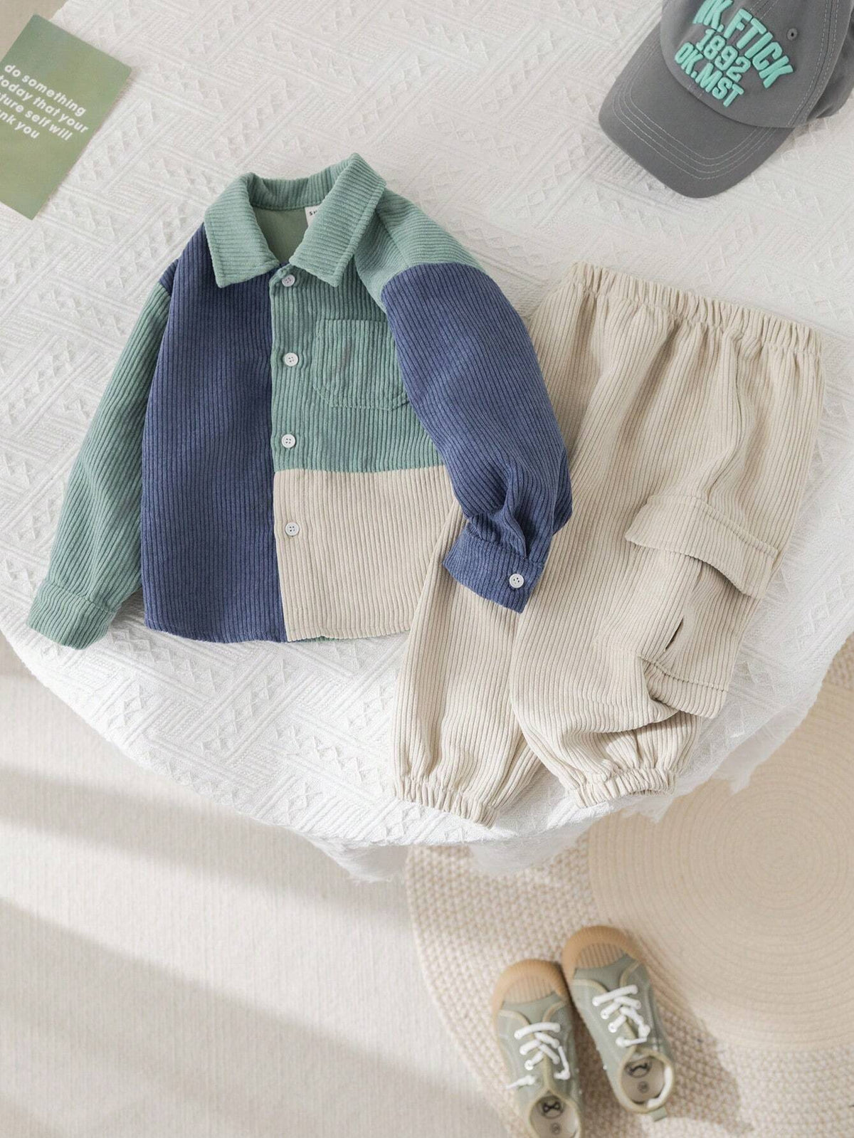 Baby Boy Corduroy Patchwork Jacket Pants Set Multicolor