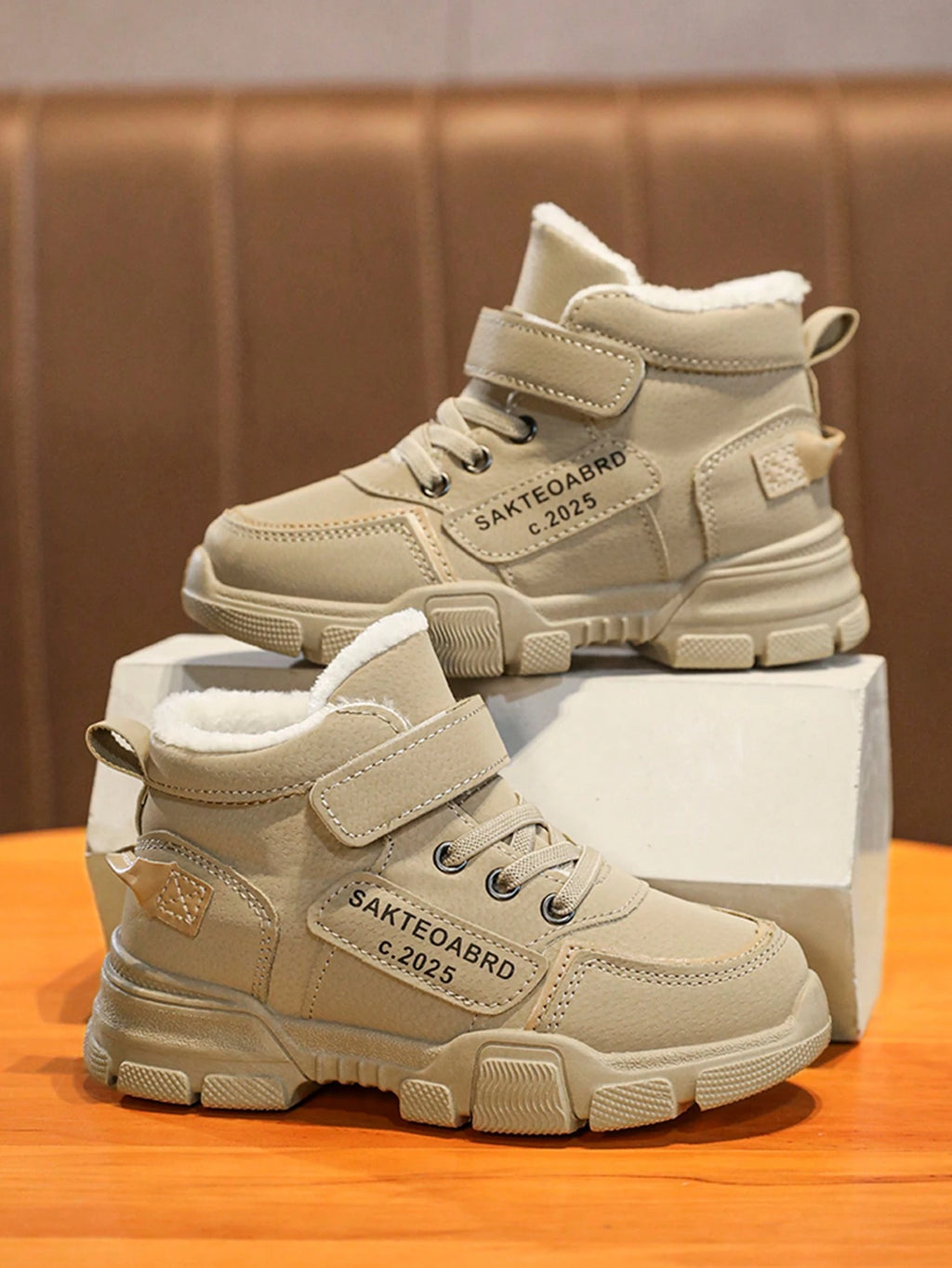 Bottes enfant hiver thermique doublées chaudes mode décontractée extérieur kaki