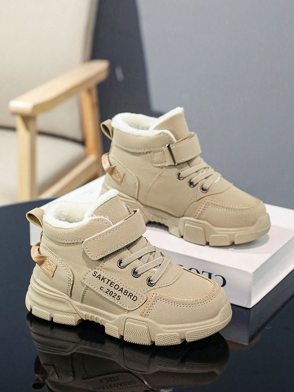Bottes enfant hiver thermique doublées chaudes mode décontractée extérieur kaki