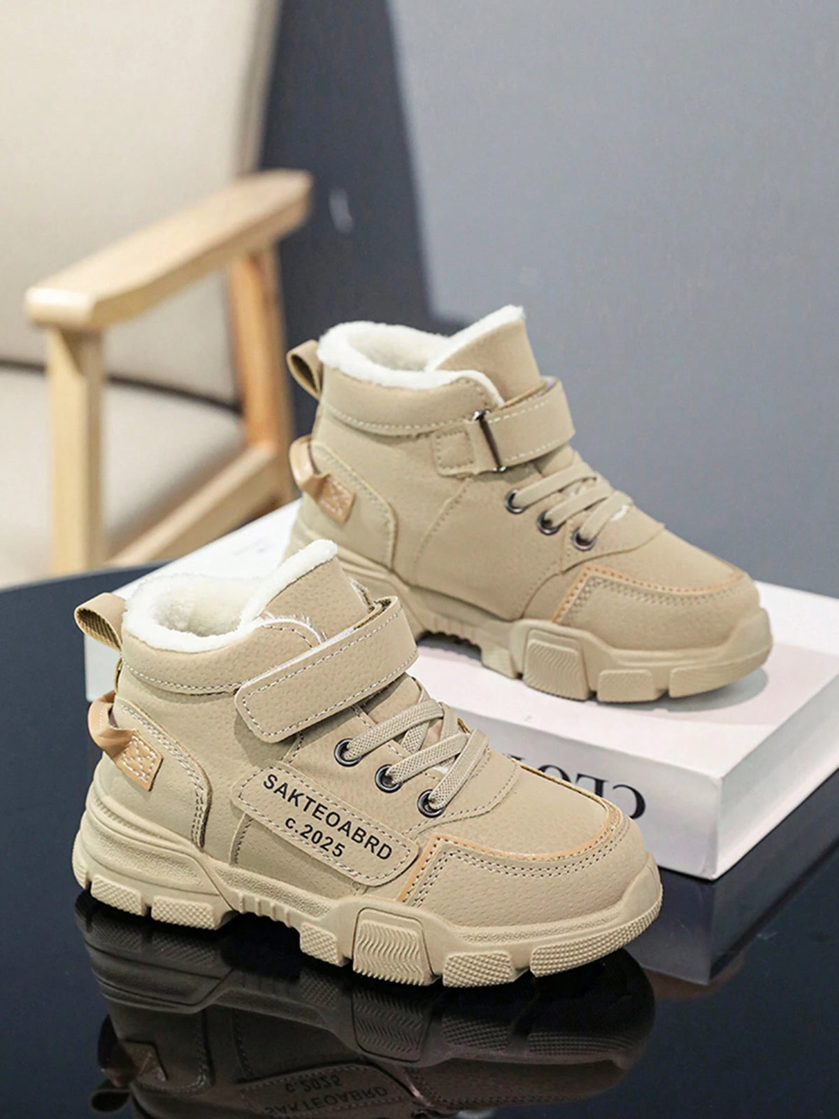 Bottes enfant hiver thermique doublées chaudes mode décontractée extérieur kaki