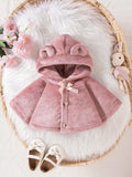 Baby Girl Plush Hooded Thick Warm Cape Dusty Pink