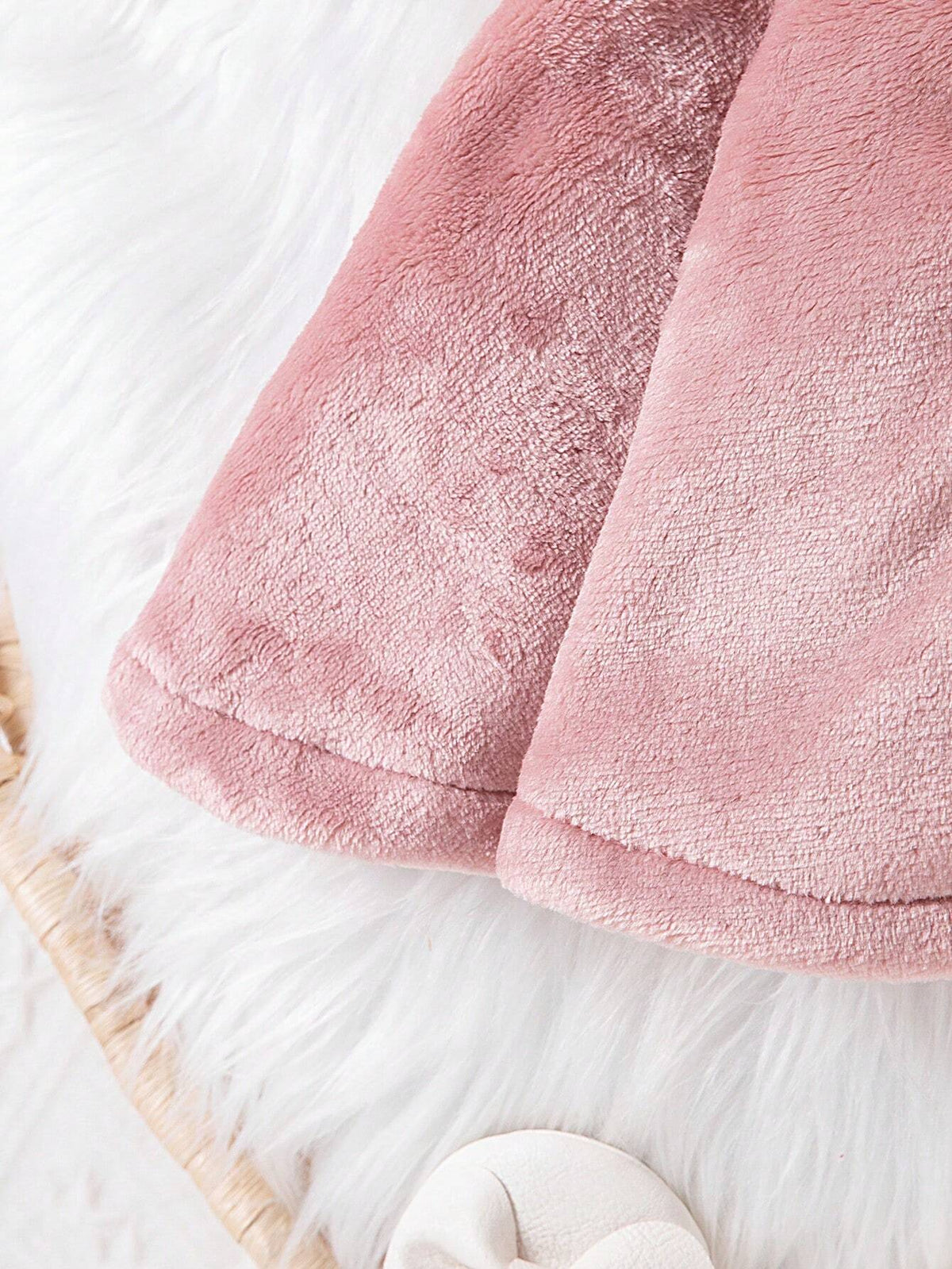 Baby Girl Plush Hooded Thick Warm Cape Dusty Pink