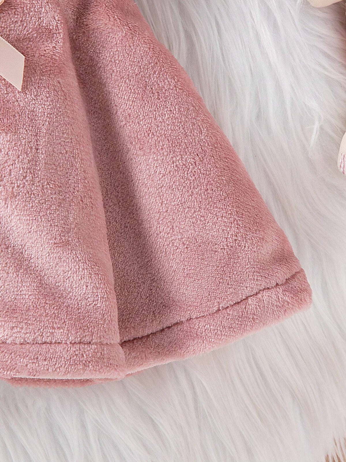 Baby Girl Plush Hooded Thick Warm Cape Dusty Pink