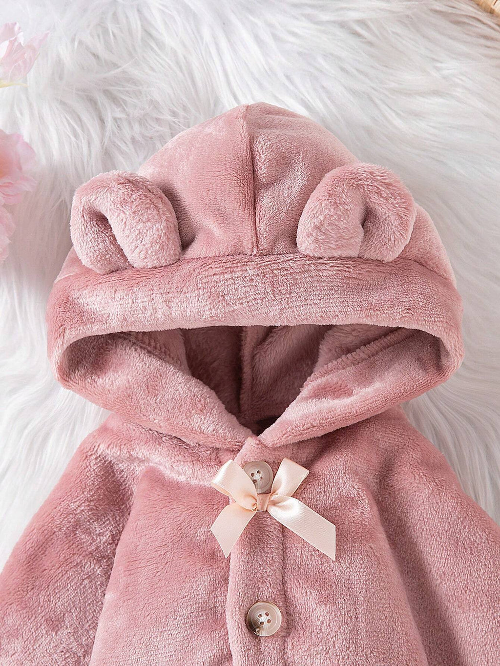 Baby Girl Plush Hooded Thick Warm Cape Dusty Pink