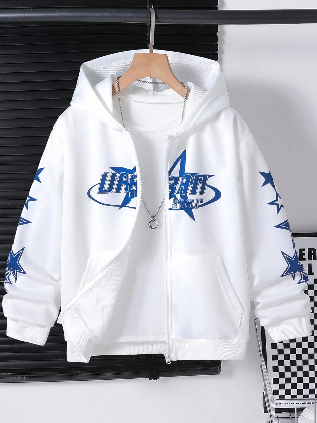 Boys' Star Print Hooded Zip-Up Jacket