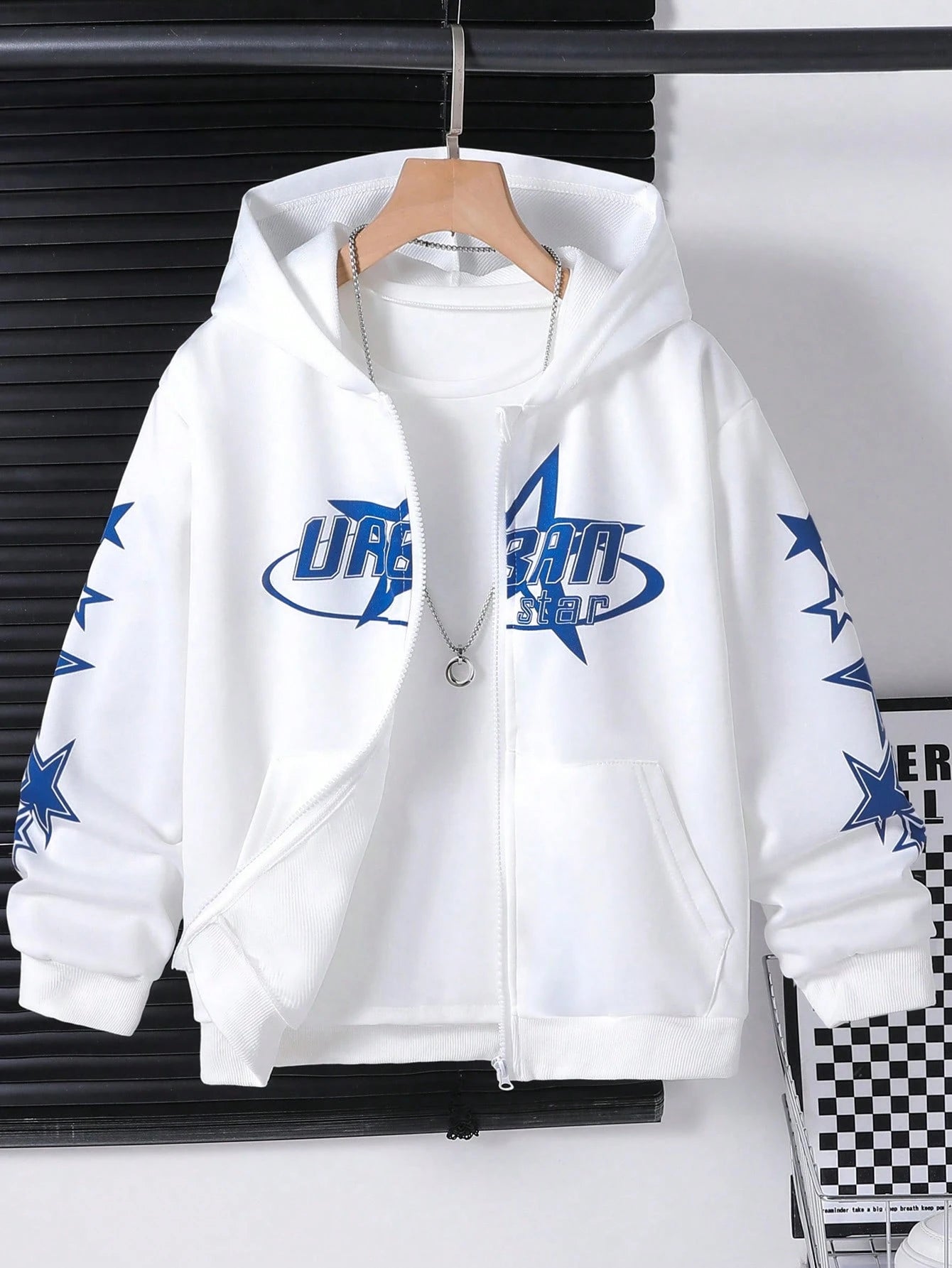 Boys' Star Print Hooded Zip-Up Jacket