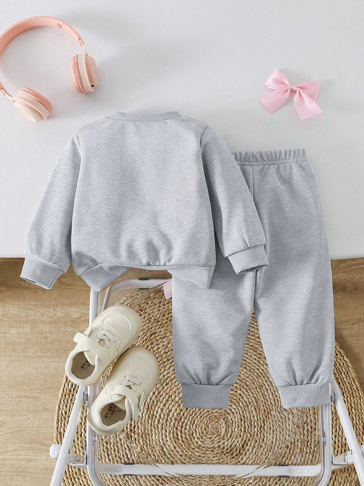 Baby Girl Purple Bowknot Sweatshirt Pants Set Light Grey