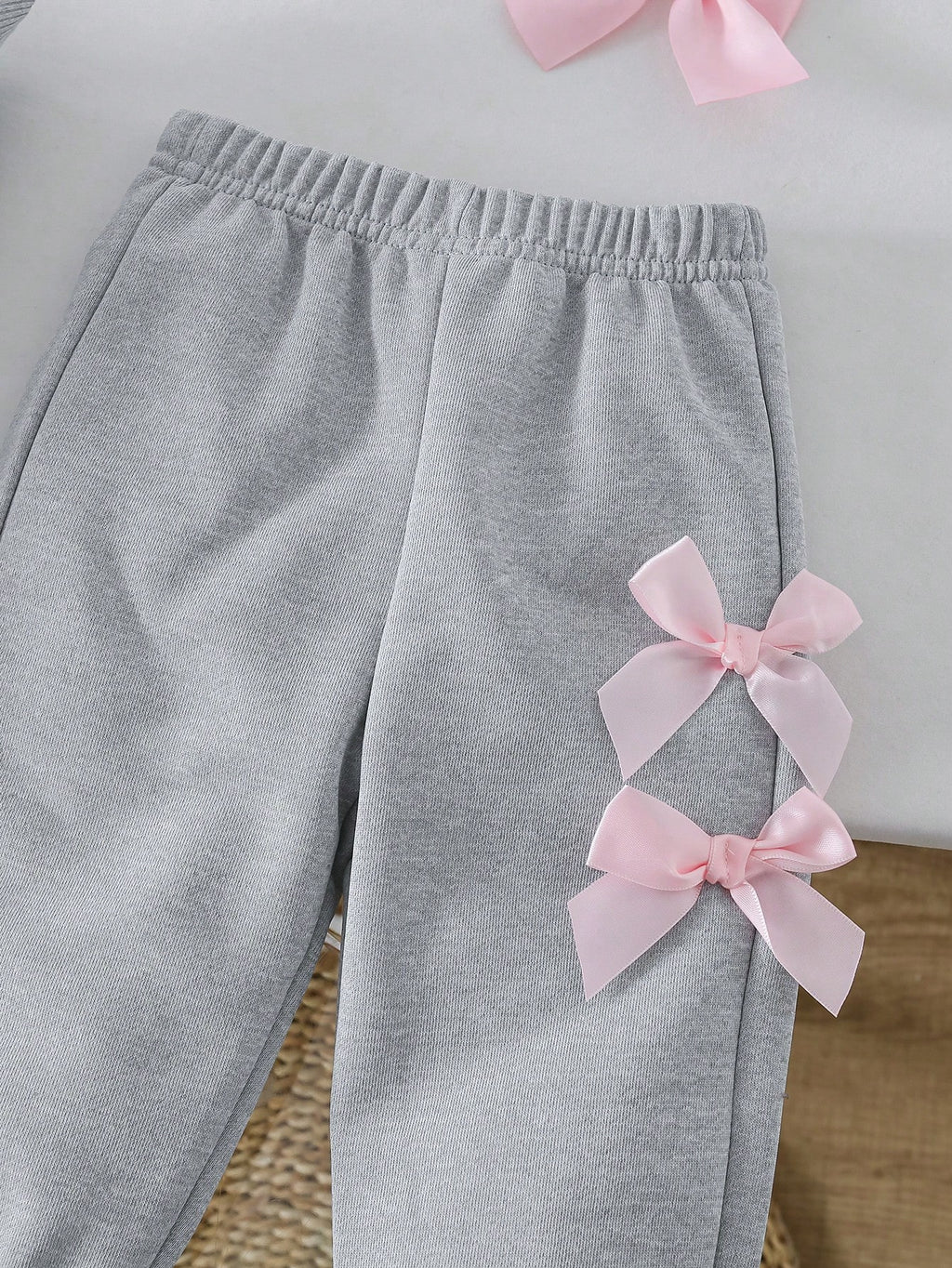 Baby Girl Purple Bowknot Sweatshirt Pants Set Light Grey