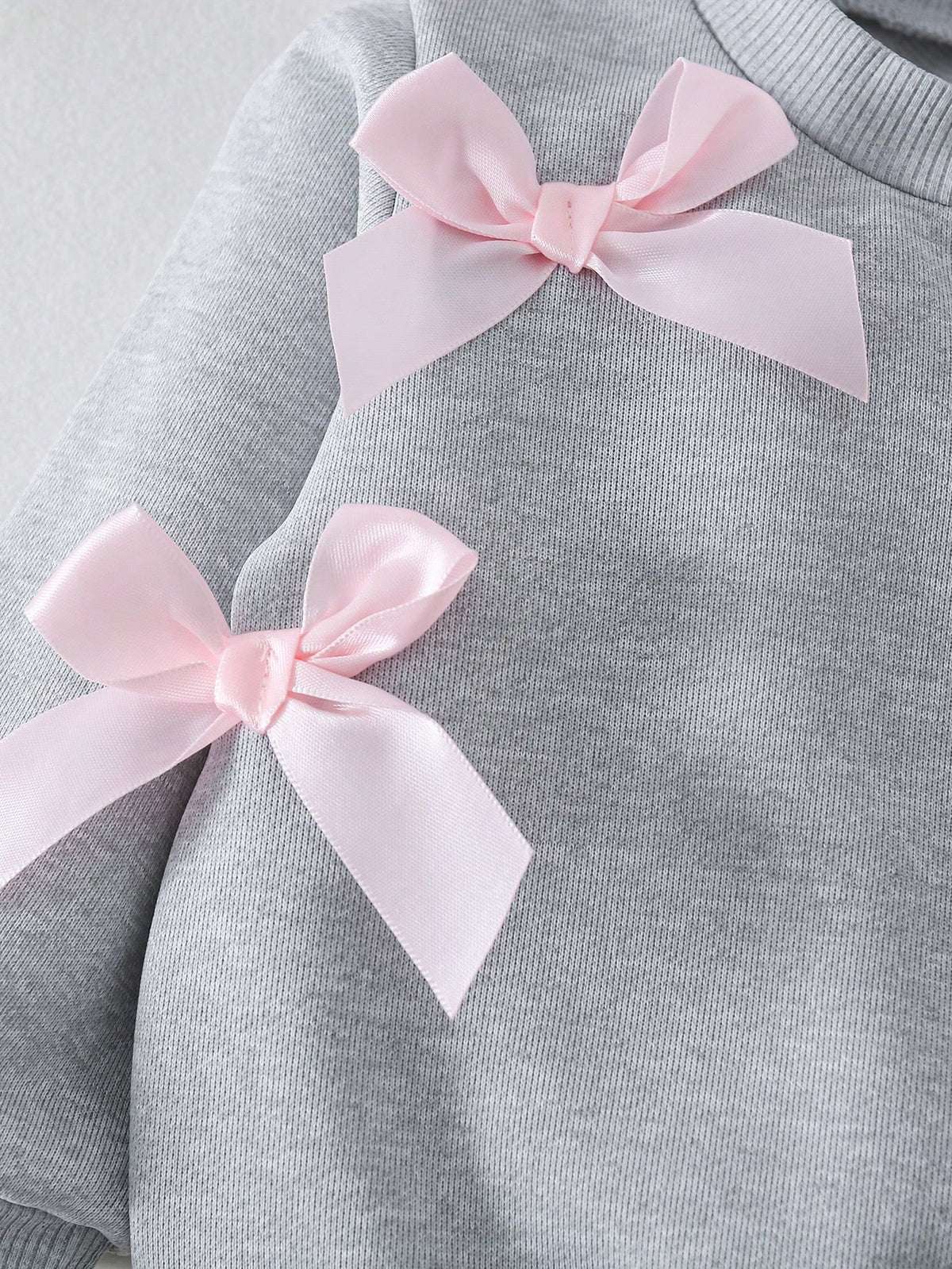 Baby Girl Purple Bowknot Sweatshirt Pants Set Light Grey