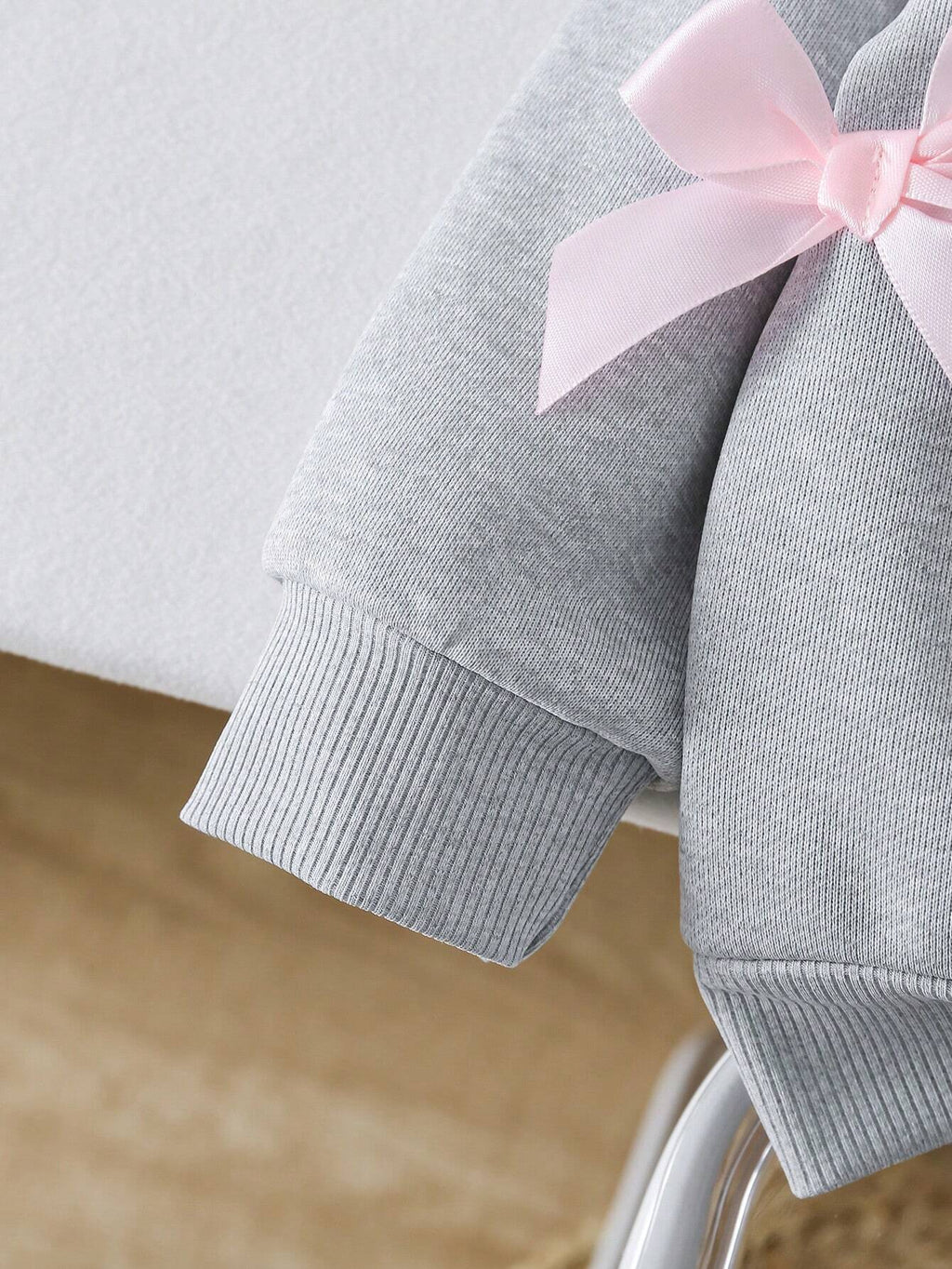 Baby Girl Purple Bowknot Sweatshirt Pants Set Light Grey