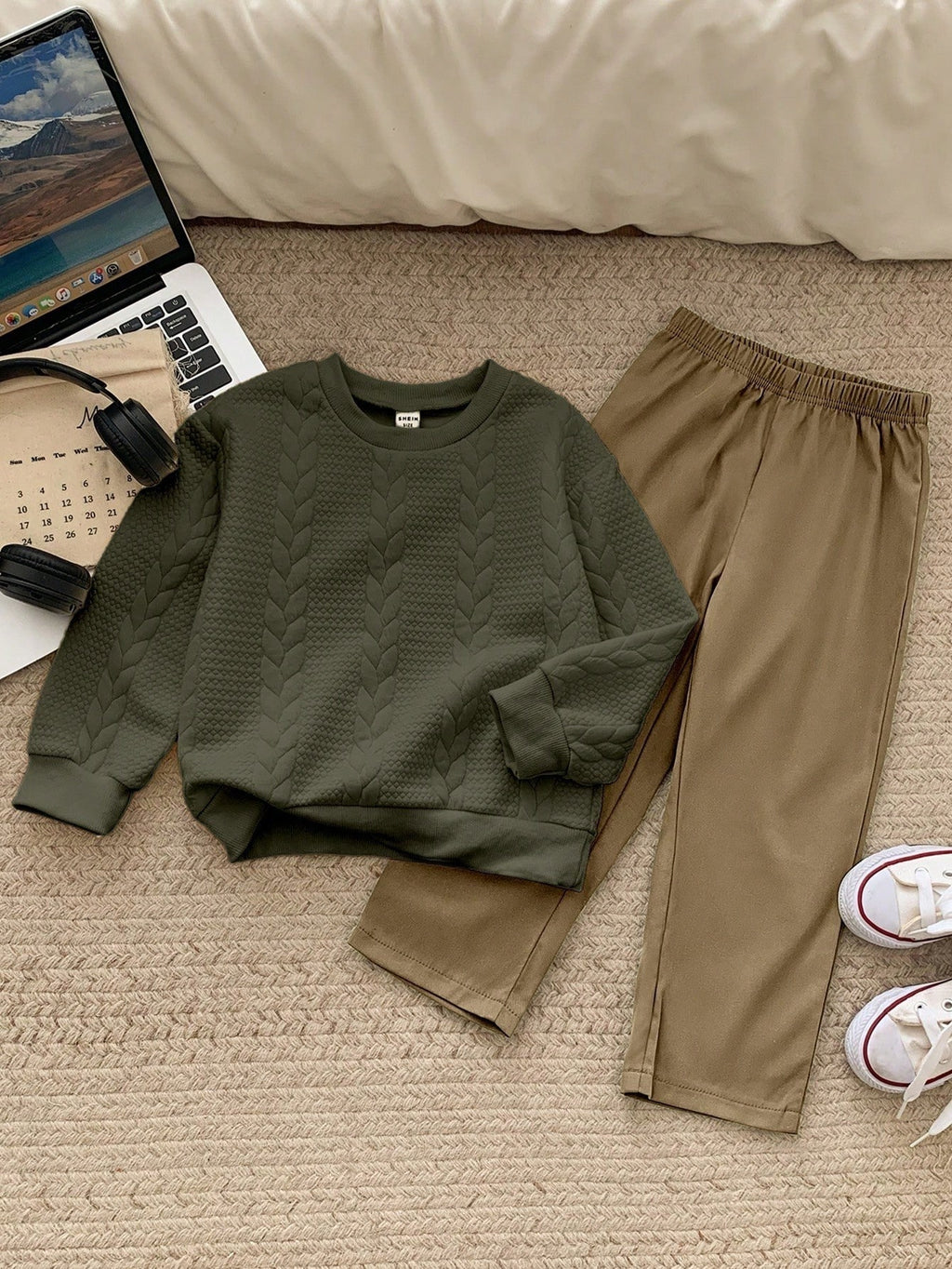 Bambinoo x Playful Pals Boys' Heathered Knit Sweater & Cargo Pants Set
