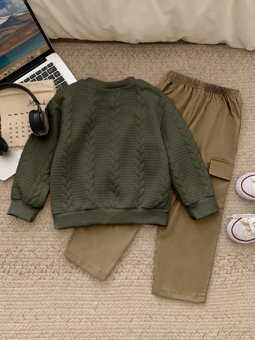 Bambinoo x Playful Pals Boys' Heathered Knit Sweater & Cargo Pants Set