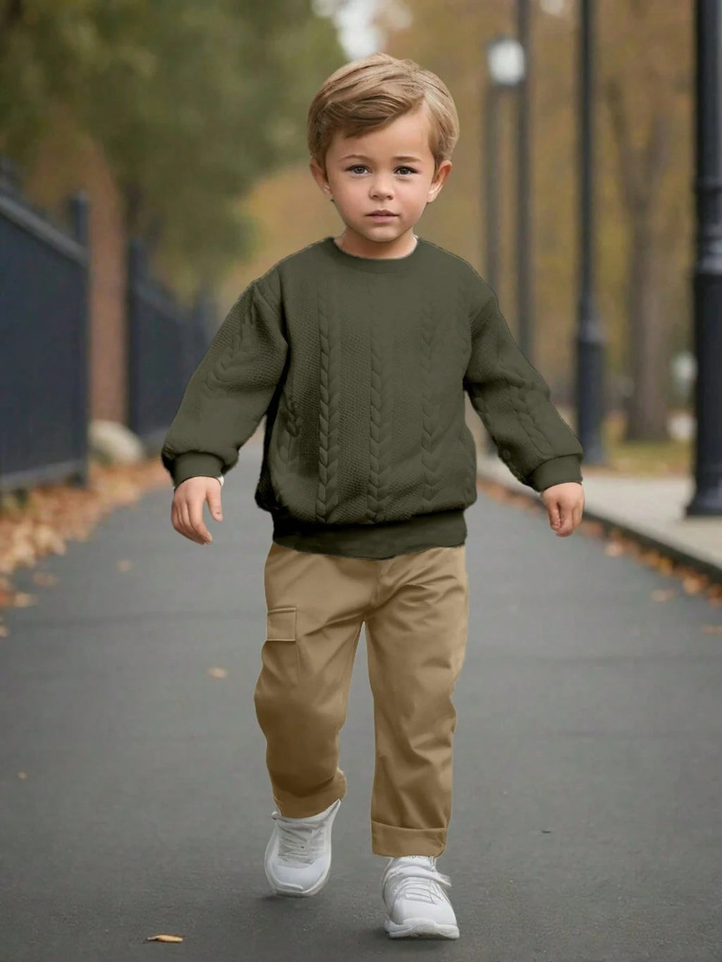 Bambinoo x Playful Pals Boys' Heathered Knit Sweater & Cargo Pants Set